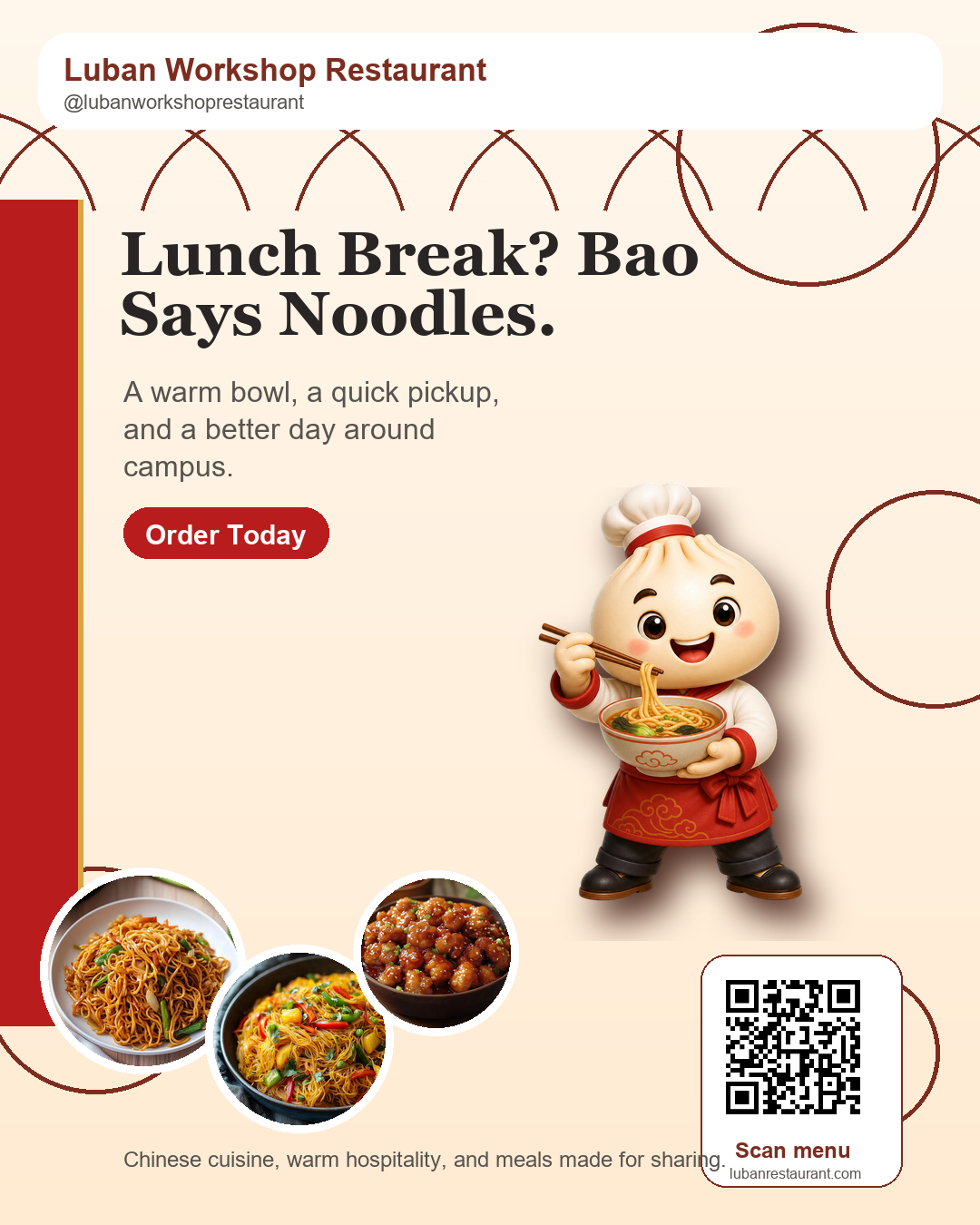 Noodle lunch campaign flyer featuring Bao