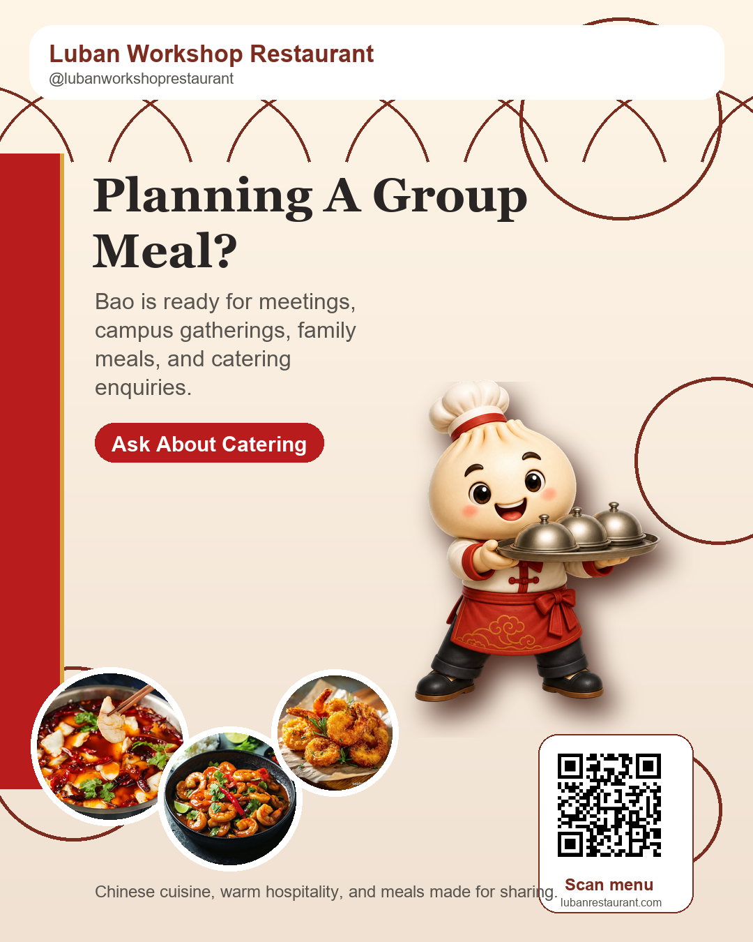 Group catering campaign flyer featuring Bao