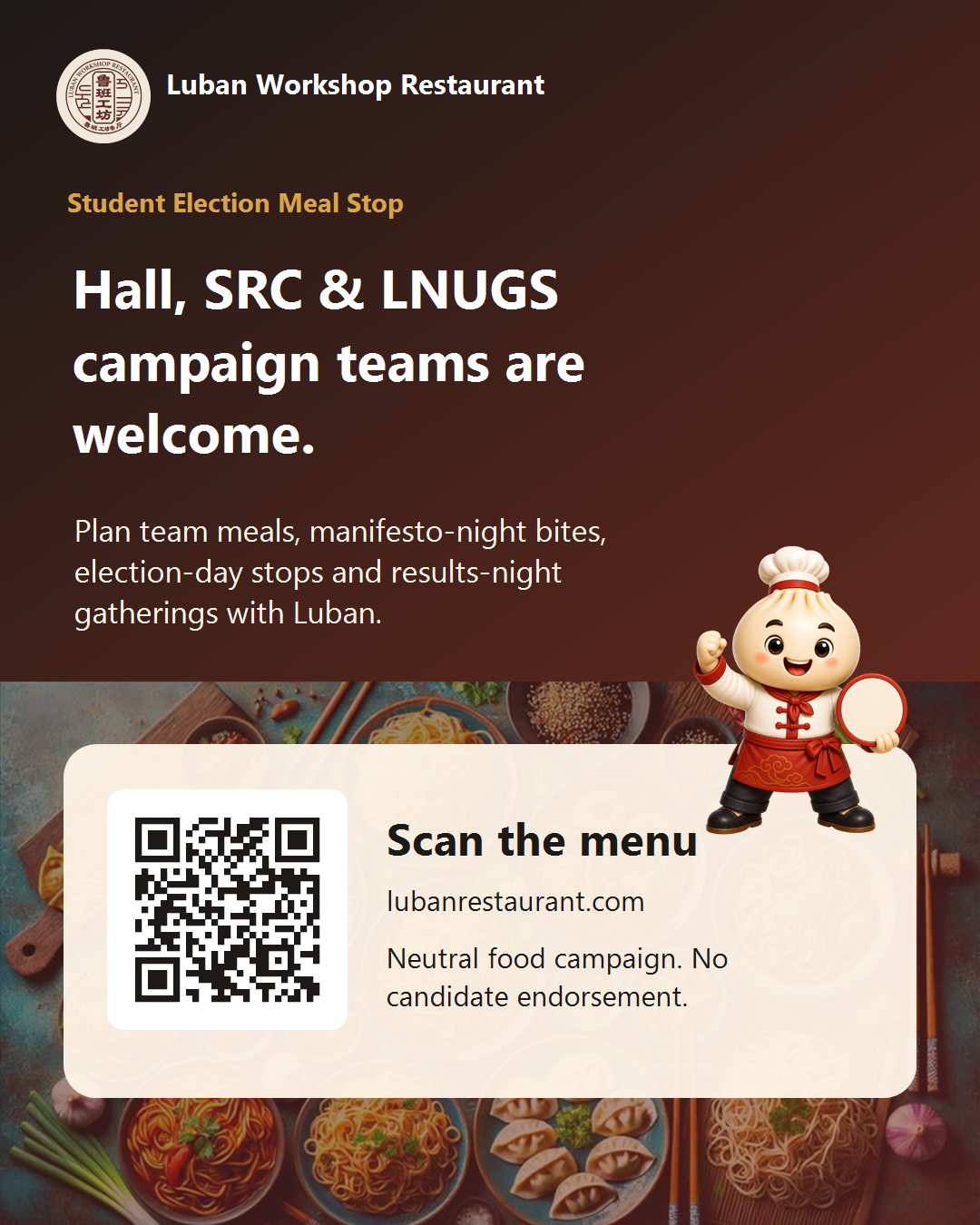 Student election meal stop flyer